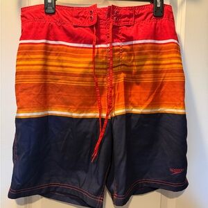Speedo Men's Red, Orange, and Blue Board Shorts